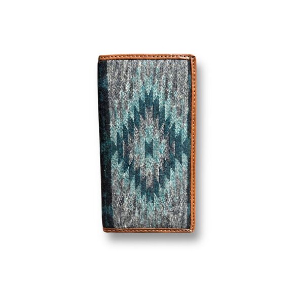 Tony Lama Rodeo Wallet Genuine Leather Blue Aztec RFID Checkbook Western NIB - Picture 1 of 7